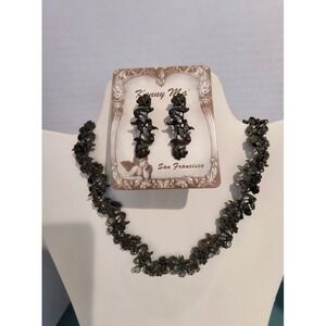 Vintage Kenny Ma San Francisco Necklace and Earring Set Dark Metal and Crystal‎